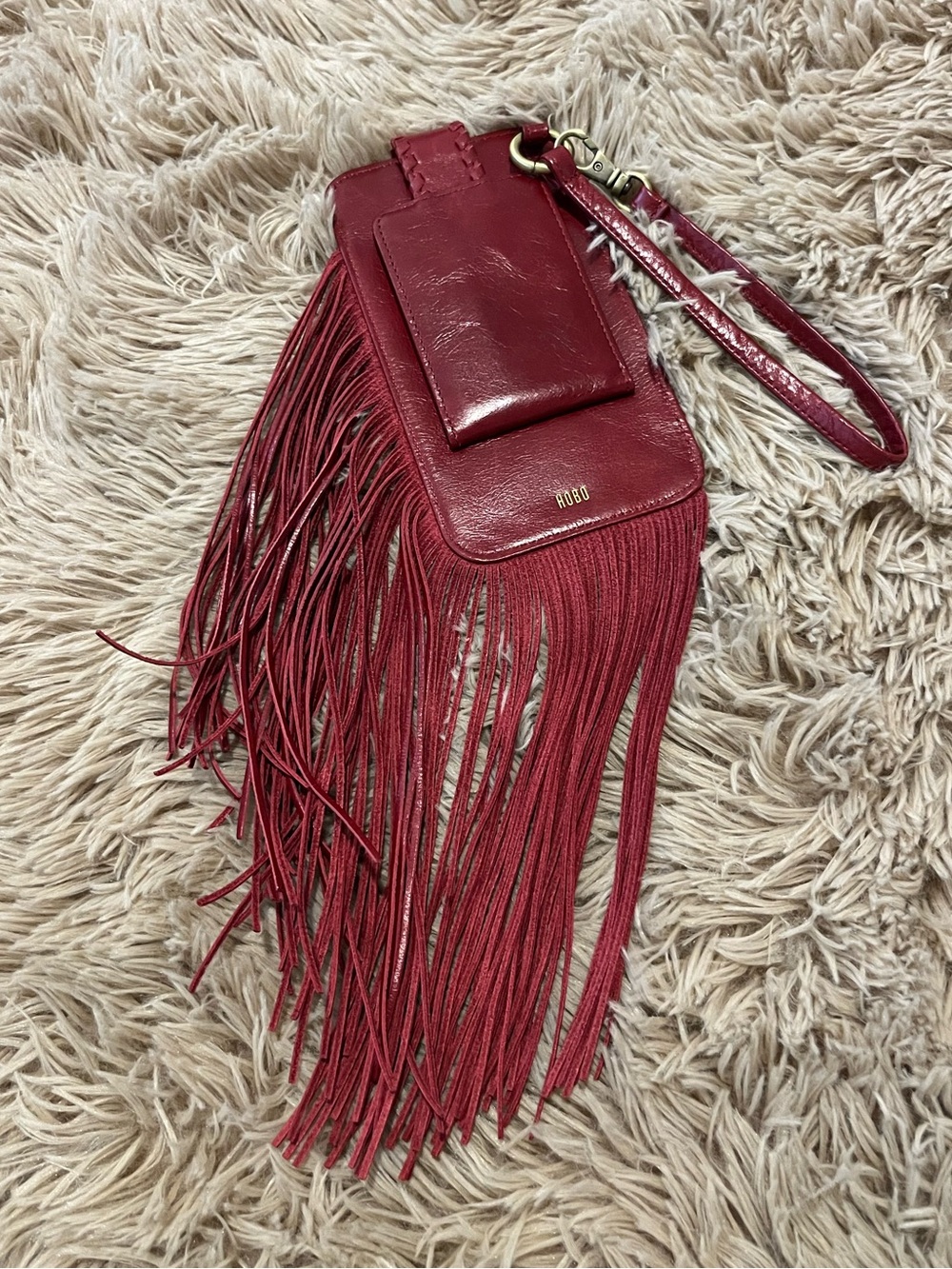New HOBO International "Plume" Phone/Card Case Wristlet Leather Cardinal NWOT